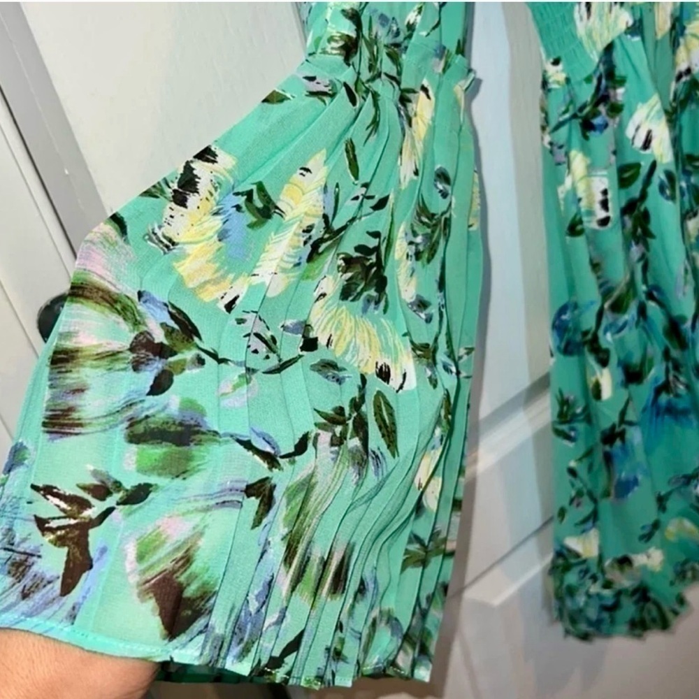 Belldini Teal Floral Long Sleeve Dress - Medium - Picture 5 of 10